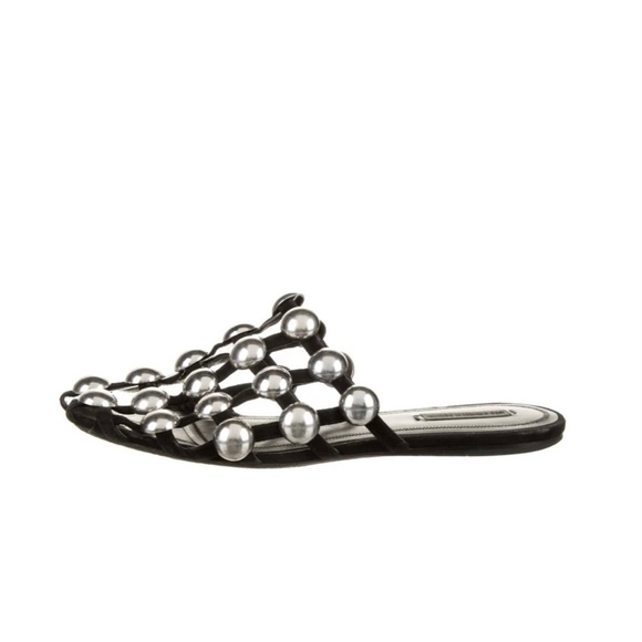 Alexander Wang black suede cage flats with silver studs NEW - Picture 2 of 4